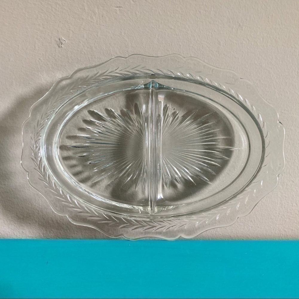 Vintage Pressed Glass Divided Candy Serving Dish